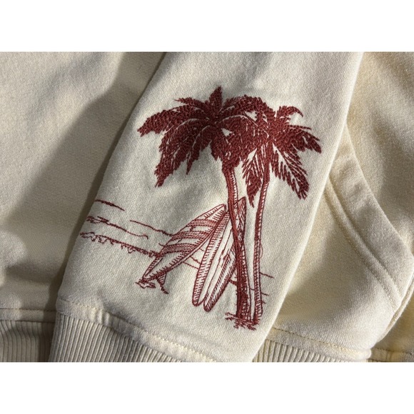 Abercrombie & Fitch Cream Palm Tree Embroidered Hoodie Sweatshirt Mens XS - Picture 11 of 12